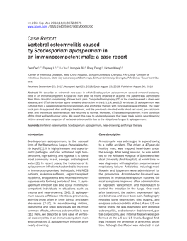 Case Report Vertebral Osteomyelitis Caused by Scedosporium Apiospermum in an Immunocompetent Male: a Case Report