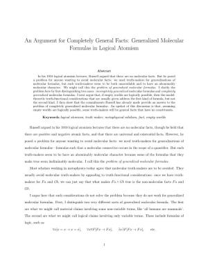 An Argument for Completely General Facts: Generalized Molecular Formulas in Logical Atomism