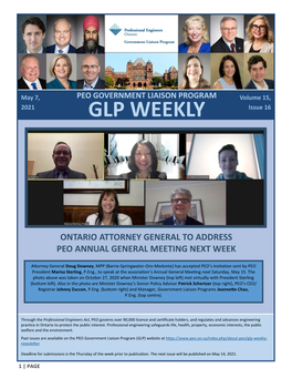 PEO GOVERNMENT LIAISON PROGRAM Volume 15, 2021 GLP WEEKLY Issue 16