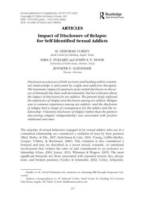 Impact of Disclosure of Relapse for Self-Identified Sexual Addicts