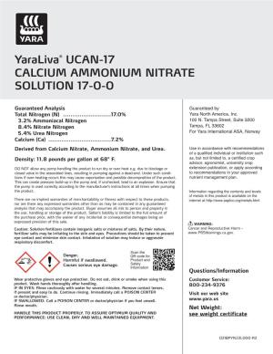 Yaraliva® UCAN-17 CALCIUM AMMONIUM NITRATE SOLUTION 17-0-0