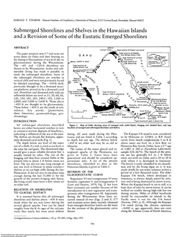 Submerged Shorelines and Shelves in the Hawaiian Islands and a Revision of Some of the Eustatic Emerged Shorelines