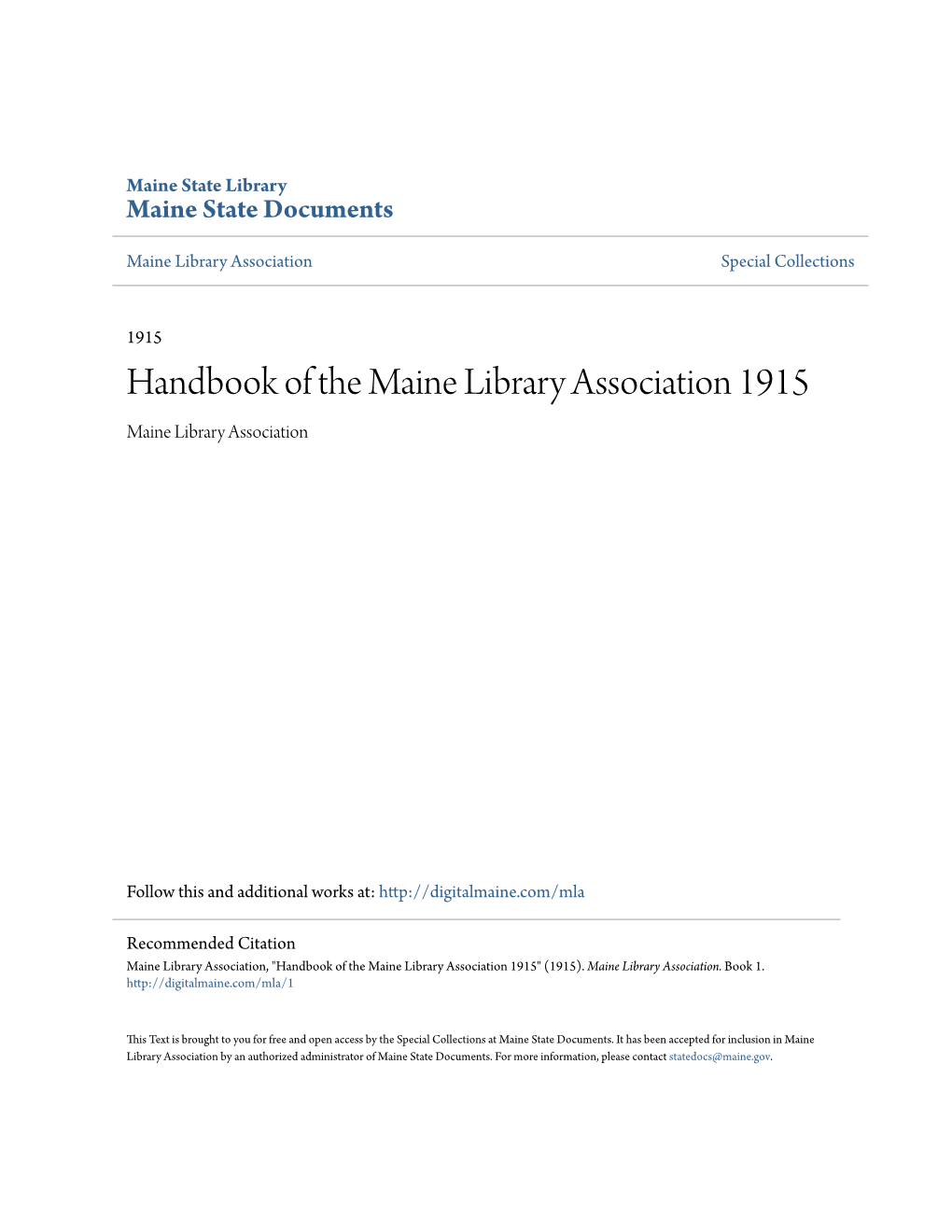 Handbook of the Maine Library Association 1915 Maine Library Association