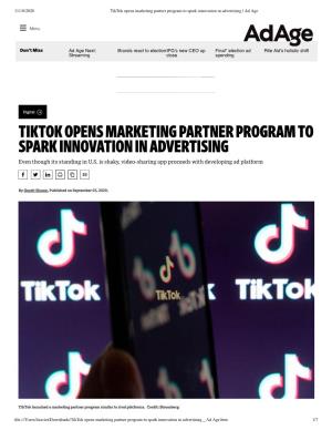 Tiktok Opens Marketing Partner Program to Spark Innovation in Advertising | Ad Age