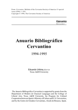 Cervantes: Bulletin of the Cervantes Society of America 13 Special Issue (1996): 1-203