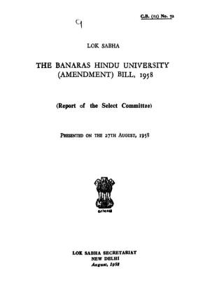 The Banaras Hindu University (Amendment) Bill, 1958
