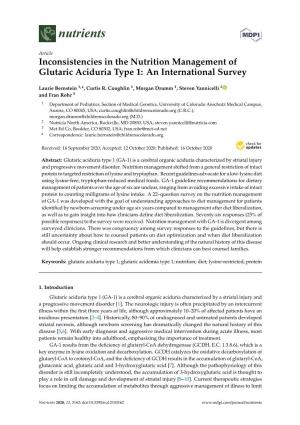Inconsistencies in the Nutrition Management of Glutaric Aciduria Type 1: an International Survey