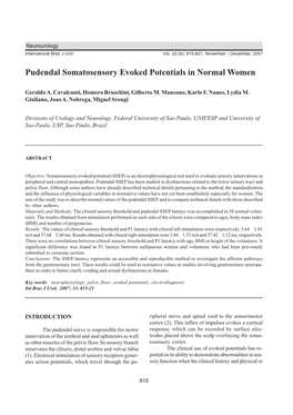 Pudendal Somatosensory Evoked Potentials in Normal Women International Braz J Urol Vol