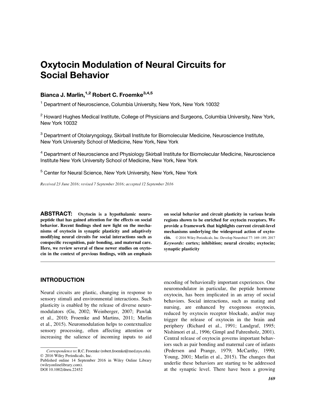 Oxytocin Modulation of Neural Circuits for Social Behavior