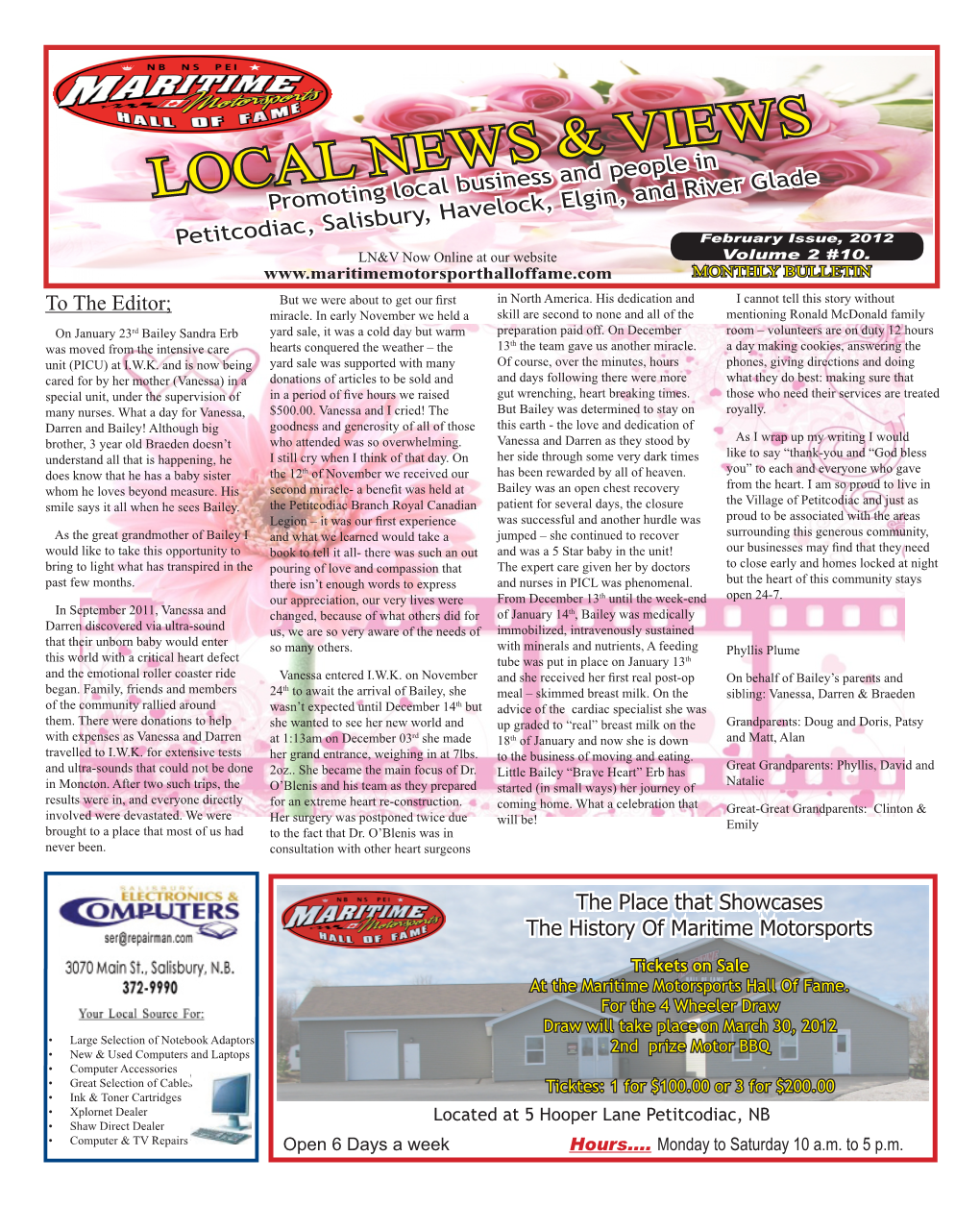 February Glade Issue, 2012 LN&V Now Online at Our Website Volume 2 #10