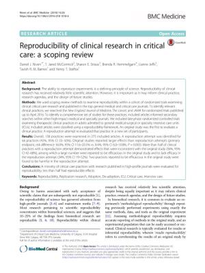 Reproducibility of Clinical Research in Critical Care: a Scoping Review Daniel J