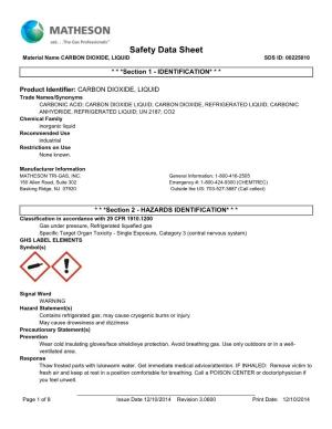 Safety Data Sheet Material Name CARBON DIOXIDE, LIQUID SDS ID: 00225010