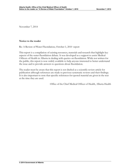 A Review of Water Fluoridation” October 1, 2010 November 7, 2014