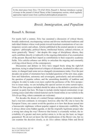 Brexit, Immigration, and Populism
