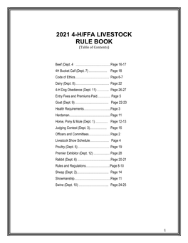 2021 4H & FFA Livestock Rules