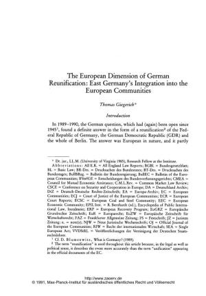 Reunification: East Germanys Integration Into the European Communities
