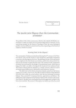 The Greek-Latin Dispute Over the Communion of Infants*1