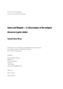Games and Metaphor – a Critical Analysis of the Metaphor Discourse in Game Studies
