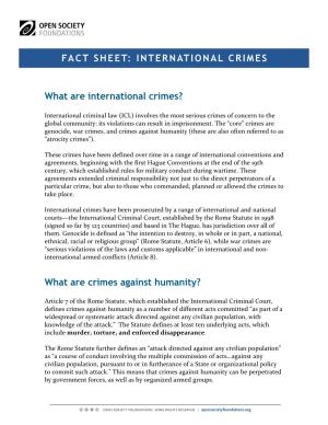 What Are International Crimes? What Are Crimes Against Humanity? FACT SHEET: INTERNATIONAL CRIMES