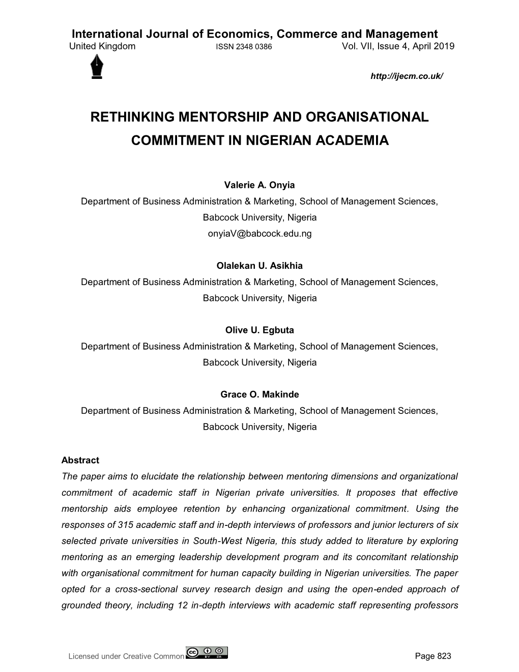 Rethinking Mentorship and Organisational Commitment in Nigerian Academia