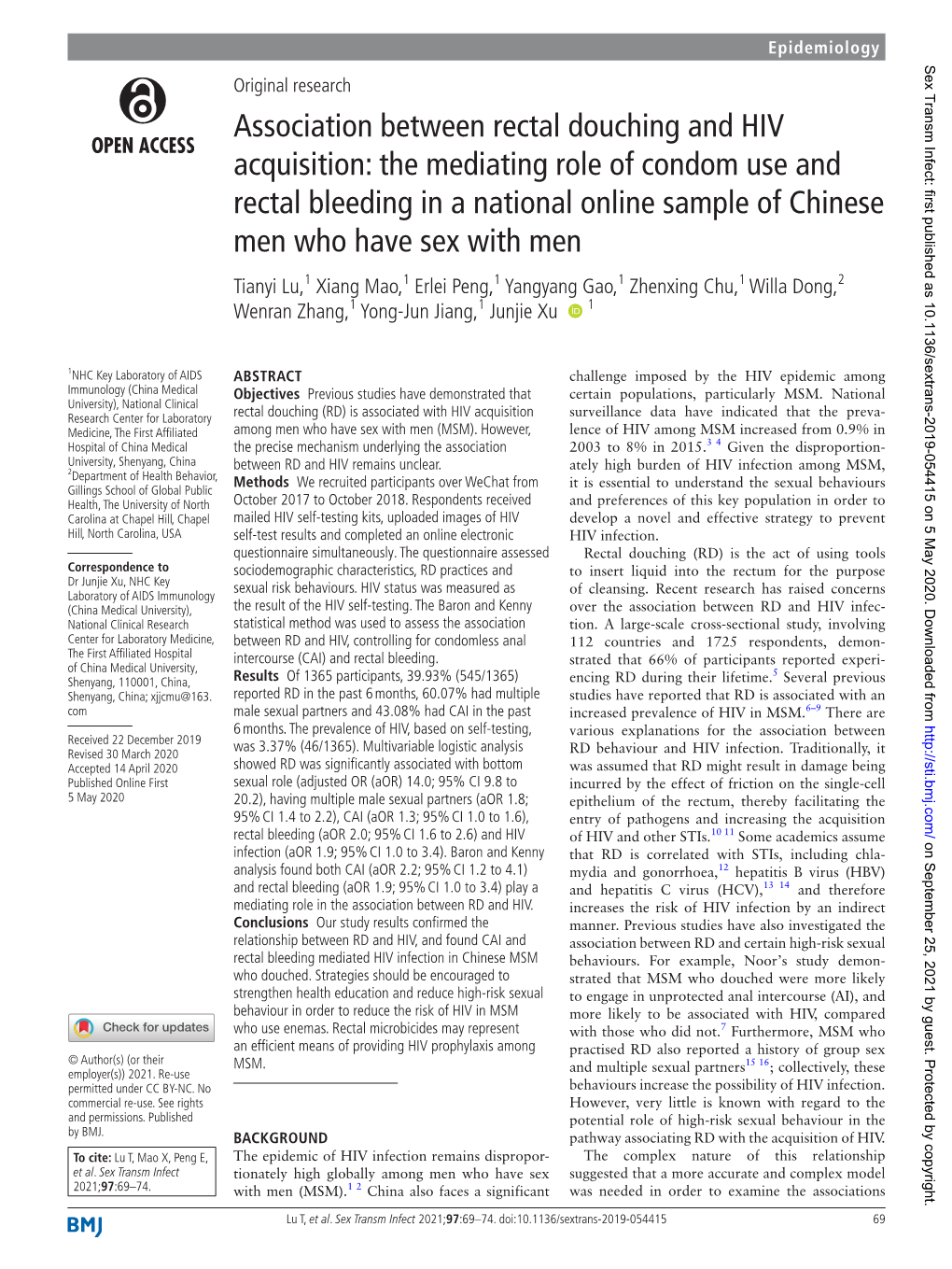 The Mediating Role of Condom Use and Rectal Bleeding in a National Onli