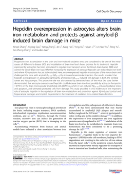 Hepcidin Overexpression in Astrocytes Alters Brain Iron Metabolism And