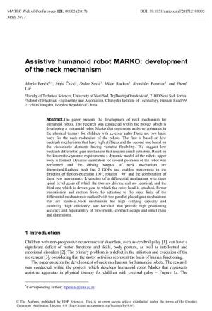 Assistive Humanoid Robot MARKO: Development of the Neck Mechanism