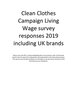 Clean Clothes Campaign Living Wage Survey Responses 2019 Including UK Brands