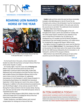 Roaring Lion Named Horse of the Year Cont