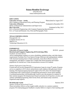 Isiana Rendón Escárcega (956)789-5320 Isiana.Rendon@Utexas.Edu