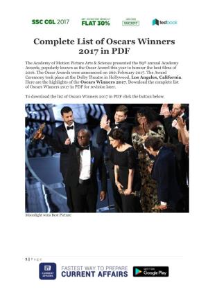 Complete List of Oscars Winners 2017 in PDF