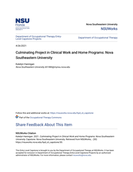 Culminating Project in Clinical Work and Home Programs: Nova Southeastern University