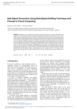 Dos Attack Prevention Using Rule-Based Sniffing Technique and Firewall in Cloud Computing