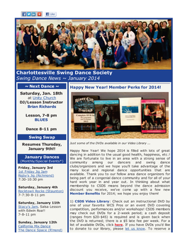 Charlottesville Swing Dance Society Swing Dance News ~ January 2014