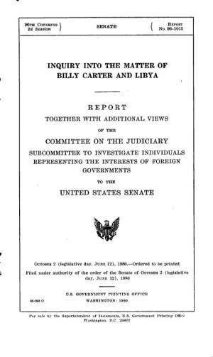 Inquiry Into the Matter of Billy Carter and Libya