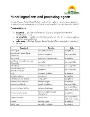 Minor Ingredients and Processing Agents