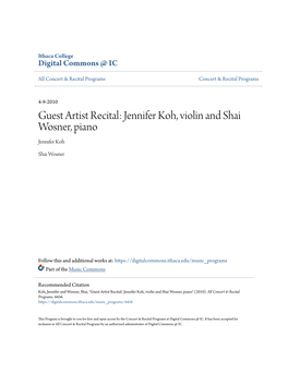 Guest Artist Recital: Jennifer Koh, Violin and Shai Wosner, Piano Jennifer Koh