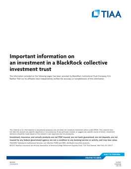Important Information on an Investment in a Blackrock Collective Investment Trust