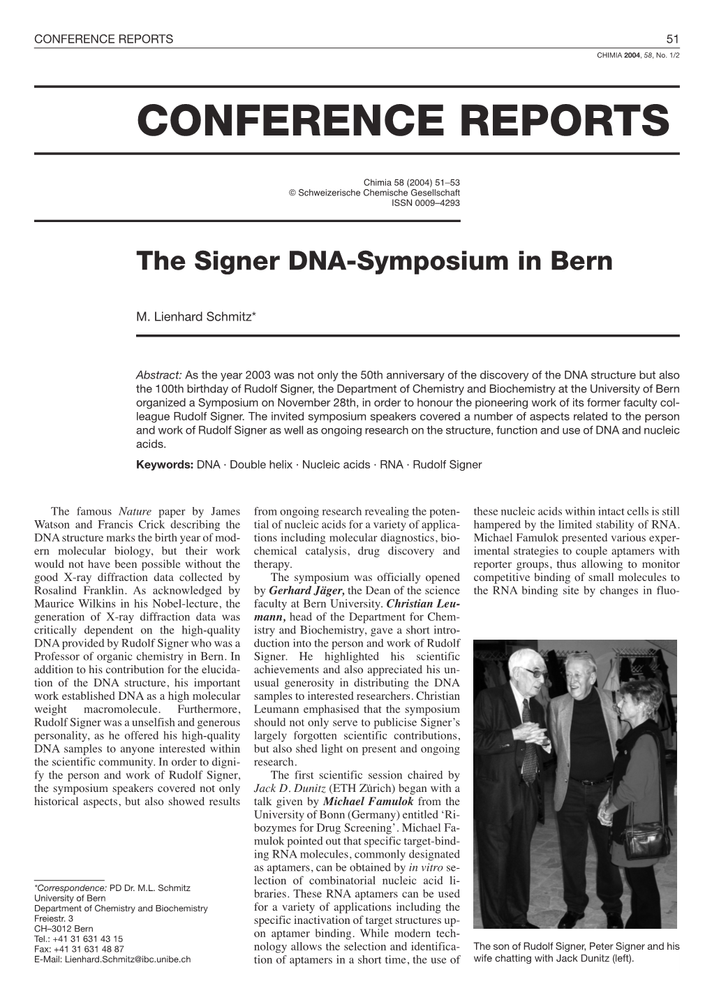 The Signer DNA-Symposium in Bern