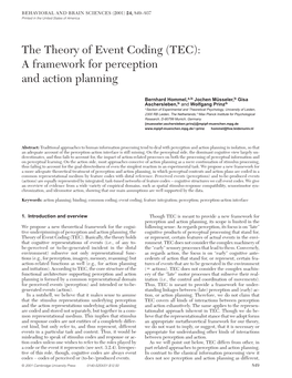 The Theory of Event Coding (TEC): a Framework for Perception and Action Planning