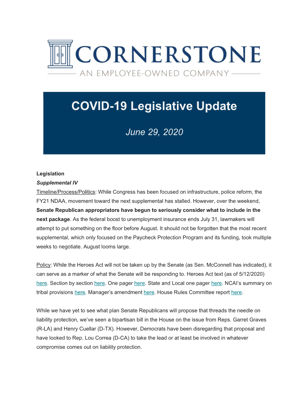 COVID-19 Legislative Update