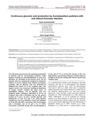 Continuous Gluconic Acid Production by Aureobasidium Pullulans with and Without Biomass Retention