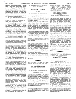CONGRESSIONAL RECORD— Extensions of Remarks E919 HON. DENNIS J. KUCINICH HON. SUE WILKINS MYRICK HON. ALCEE L. HASTINGS HON. D