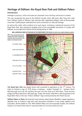 Heritage of Odiham: the Royal Deer Park and Odiham Palace Introduction Heritage Is Precious