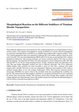 Morphological Reaction on the Different Stabilizers of Titanium Dioxide Nanoparticles