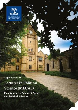 Lecturer in Political Science (MECAF) Faculty of Arts, School of Social and Political Sciences