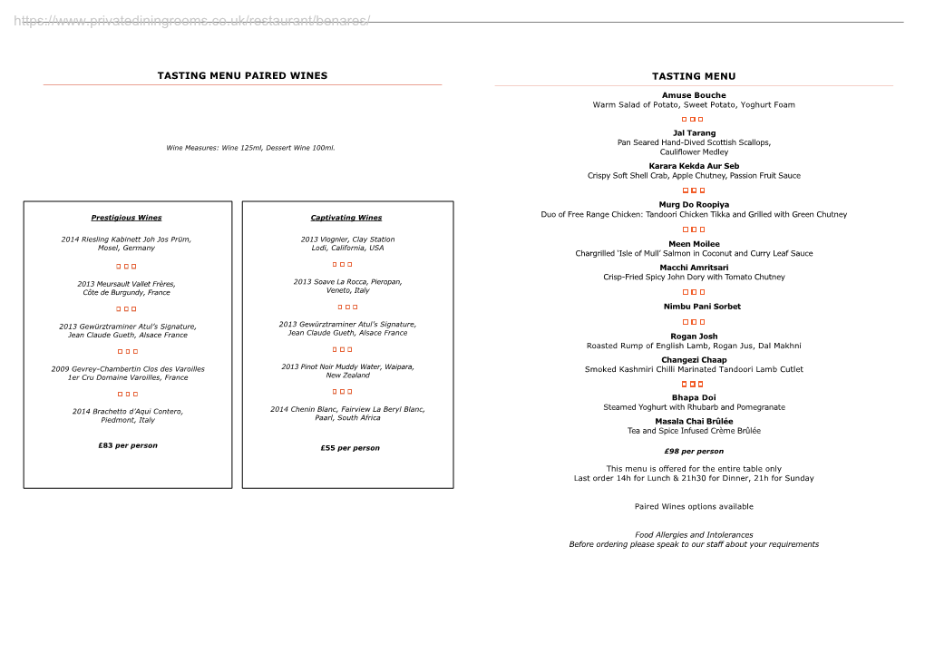 Benares - a La Carte Menu - NEW..Pdf