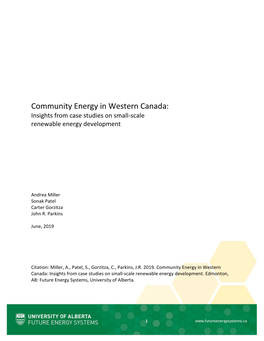Community Energy in Western Canada: Insights from Case Studies on Small-Scale Renewable Energy Development