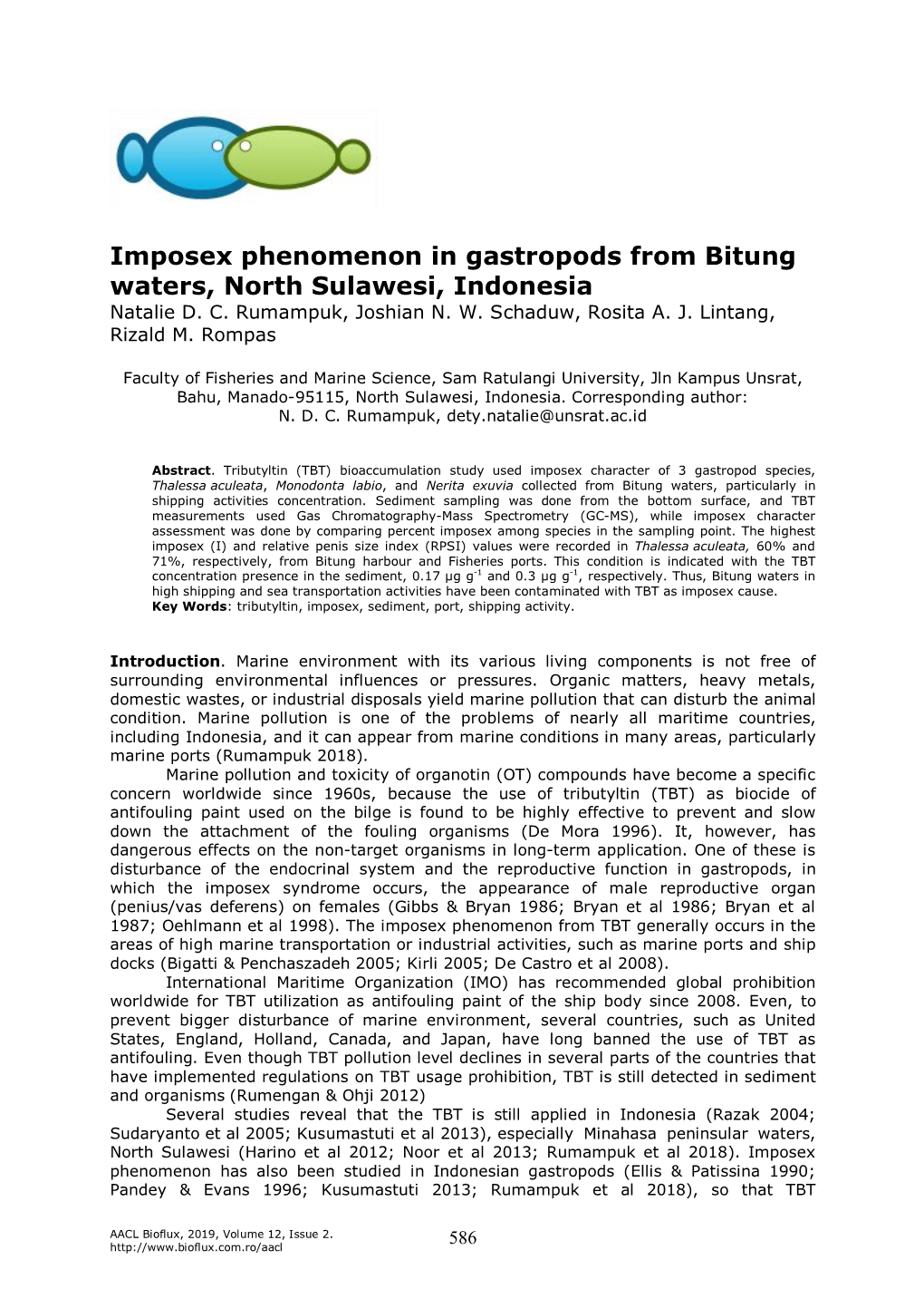 Imposex Phenomenon in Gastropods from Bitung Waters, North Sulawesi, Indonesia Natalie D