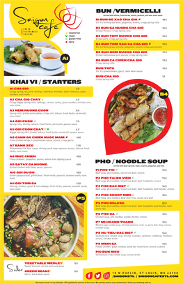 Bun /Vermicelli Khai Vi / Starters Pho / Noodle Soup